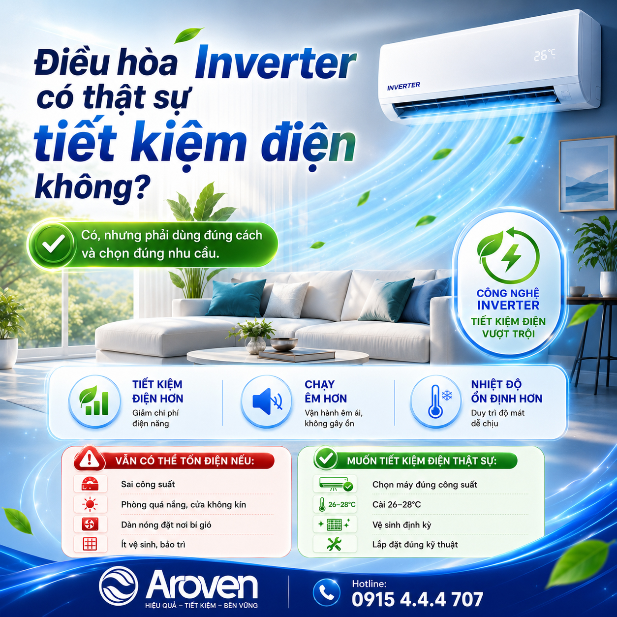 Aroven Điều hòa Inverter có thật sự tiết kiệm điện không